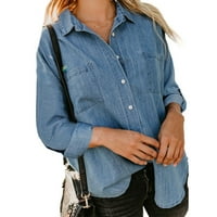 XYSAQA ženska modna modna majica s dole Jean Cardigan casual dugih rukava traper jakne za bluzu za žene