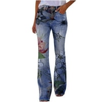 Mid Rive traperice za žene Vintage vez cvjetni rastezljive mršave nogu tanke traper hlače plus džepovi