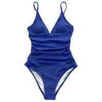 Žene kupaće kostime V-izrez Solid Boja rufflled jednodijelni kupaći kostim Royal Blue XL