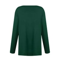 Košulje s dugim rukavima za žene lagane čvrste boje donjeg džepata Tunic vrhovi o-vrat, zeleno