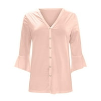 Ženski zvoni na vrhu Ljeto dugmad V izrez Košulje Ležerne rublje The Tunic Majica Bluza Pink, XXL