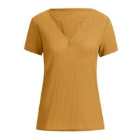 Wendunid majice za žene Ženska ljetna modna pletiva kratki rukav Tunik TOP V-izrez Looba majica žuta