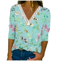 Zunfeo Ženske košulje - svježe odabrane modne majice Henley dugih rukava cvjetni tiskani pulover čipke Comfy T majice Novi dolasci vrhovi svijetlo plava 6