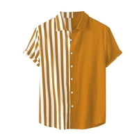 Yubnlvae Muška majica Muška ležerna pruga SPLICE SPLICE s kratkim rukavima košulja na ovratniku - žuta