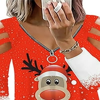 Ženska božićna plus veličina Ispiši labavi patentni patentni rukav Top V-izrez majica