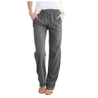 Yubatuo pantalone za žene Solid Color Frenulum džepni slobodno vrijeme pamučne i konopljene pantalone