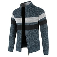 SNGXGN muški vintage prugasti pletene polo majice dugme-gore pleteni džemper džemperi za muškarce, plave,