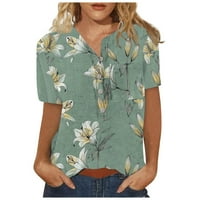 Ženske bluze Henley cvjetna bluza plus veličine ženskih plus majica kratki rukav ljetni vrhovi zeleni