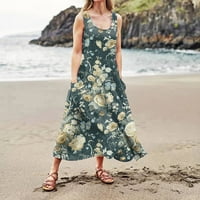 Ženske oblače V-izrez Ležerne prilike za otpisu Dužina gležnja A-Line Summer haljina bez rukava zelena