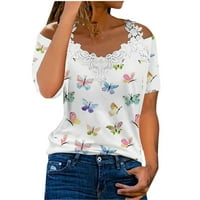Žene prevelike košulje Lightweig Basic Tops Modni trendi pokloni opušteni kratki rukav bluza Butterfly