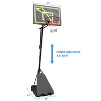 Košarkaški obruč Portable 7,5'--10 'Podesiva visina, sustav košarkaške štandove za unutarnju vanjsku