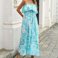 Tagold Ljetne haljine za žene, ženska modna proljetna ljetna casual tube top za odmor duge suknje, plava