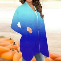 Floleo Womens Wind Fall Coats Jacket ženski dugi rukav modni casual print kardigan top bluza plava