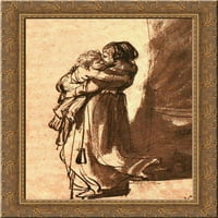 Žena koja nosi dijete dole Gold Ornate Wood Framed Canvas Art by Rembrandt