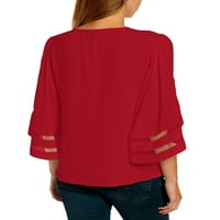 Luvamia dame crvene bluze za ljetno plamenu rukav mrežicu za rukav labavi vrhovi veličine xl