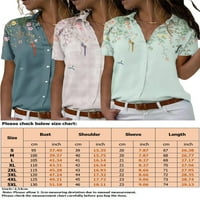 Žene vrhovi majica kratkih rukava cvjetna bluza za ispis Dame Elegantna tunika Majica Odmor Green 3xl