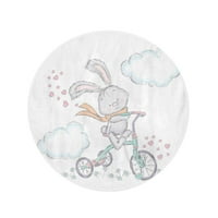Okrugli ručnik za plažu pokrivač s kabelama za akvarel baby slatka zec na biciklističkoj zeko u kružnim