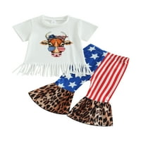 Biekopu Dan nezavisnosti Dječje Djevojke Outfits, Bull Head Ispiši majicu kratkih rukava s tasselom