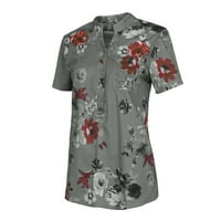 Žene V izrez na vrhu Ležerne prilike od tiskane majice s kratkim rukavima, labava bluza 5xl