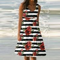 Ljetne haljine za žene Dužina koljena bez rukava za slobodno vrijeme Sunčana haljina Odštampana V-izrez