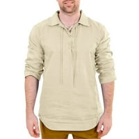 IOPQO Muška majica Muška baggy pamučna posteljina Čvrsta dugi rukav vući retro t majice vrhovi bluusemens