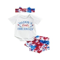 Qinghua 4. jula jul Newborn Baby Girl Outfit Pismo ROMPER TOPS Tip Dye Print Hratke za glavu Neovisnosti