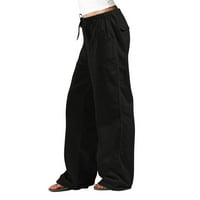 Žene Ležerne prilike u boji labavi džepovi Elastične pojaseve hlače za strugu Duge pantalone za žene Black XXXXL