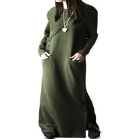 Capreze Crew izrez Maxi haljine Dukserska duga haljina za žene Ležerne prilike odmorišta Vojska zelena