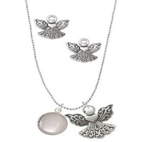 Delight nakit Silvertone okrugli blokada srebrni ton Guardian Angel ogrlica i naušnice