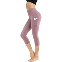 Ylioge ženske hlače velike struke Strojevi u boji Stretchy Gym Ljetne hlače džepovi Capri zatvori nogu