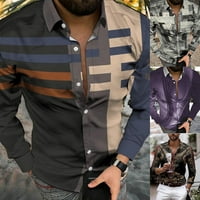 Muškarci tiskani modni rever majica Slim Casual Sports dugih rukava dolje D M