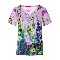 Ženski trendy kratki rukav tops mramora cvjetne tiskane košulje za žene V izrez Tvrđe osnovne majice