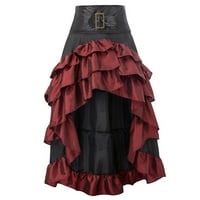 Ženske suknje Žene Middl Ages Ruffles Punk Gothic Povejanje nepravilne suknje za kuhanje sa gležnjama, crvena