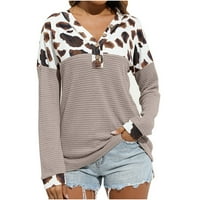 Ženska modna casual okruglica za spajanje vrata Leopard s dugim rukavima labav majica Stripe bluza vrhovi hot6sl867875