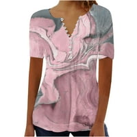 Dyegold Women Mramorni print Henley majice dolje V izrez seksi uzročni vrhovi kratkih rukava tunik bluze