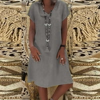 Clearsance Ljetne haljine za žene kratki rukav A-linijski duljina koljena labava V-izrez Čvrsta haljina