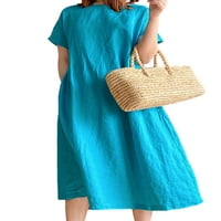 Bomotoo dame Ljeto plaže Sundress Solid Color Swing haljine Pocket midi haljina seksi odmor pauck blue