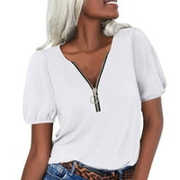 FVWitlyh T majice za žene vještine Velike dame patentni zatvarač V-izrez Top košulja modne čvrste boje