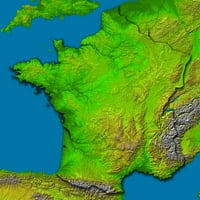 Topografska slika Francuske Prikazuje zasjenjeni reljef i obojeni visinski poster Ispis