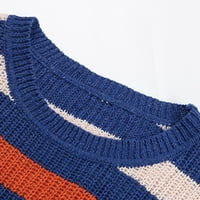 Viadha Womens Dukseri Casual Fashion Contrast Color Pulover Okrugli vrat Loop Top Striped pleteni džemper