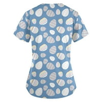 Blazyrey bluza za žene Ženske modne printere s kratkim rukavima V-izrezni njegovateljica vrhova svijetlo