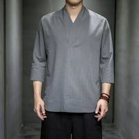 xiaobai muške košulje kineski stil V izrez Loose Tri četvrtina rukavske opružne majice za svakodnevno