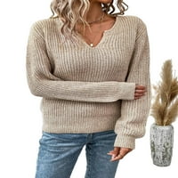 Ležerni obični puloveri Khaki Ženski džemperi dugih rukava