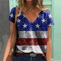 Ženski vrhovi ženske ljetne vrhove Ležerne modne kratke bez rukava V rect-majice narezine američke zastave