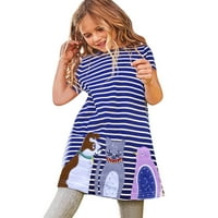 Djevojke se oblače dječje dječje djevojke pamučne kratke rukave casual haljine crtane aplikacije prugaste