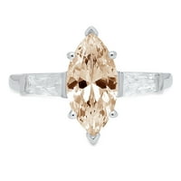 2.0ct Marquise Cut Brown Champagne Simulirani dijamant 14k bijelo zlato Graviranje Izjava Godišnjica