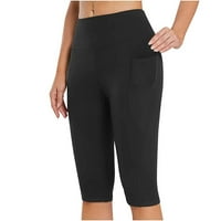 Žene za dužinu koljena Capris gamaše za casual joga vježba vježba sa džepovima crna s