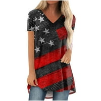 Hanas vrhovi ženske majice za neovisnost, američka zastava tiskana seksi v izrez tee, casual kratkih
