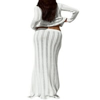Ženske pletene suknje, čvrste boje Cardigan s dugim rukavima + velika struka duga suknja