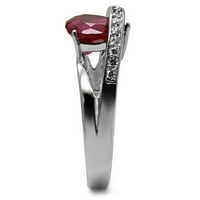 Ženski srebrni prstenovi visoko polirani prsten od nehrđajućeg čelika sa AAA CRT CZ u Ruby TK089